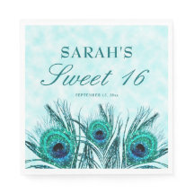 Peacock Feathers Sweet 16 Glittery Feathers