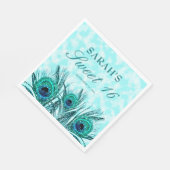 Peacock Feathers Sweet 16 Glittery Feathers Servet (Hoek)