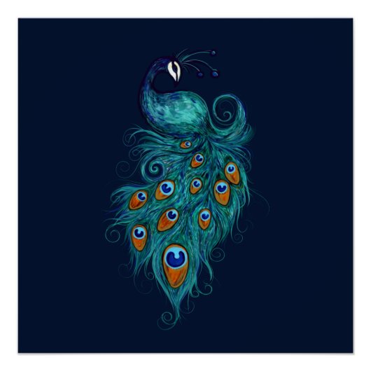 Peacock Feathers Teal Peacocks   Perfect Poster (Voorkant)