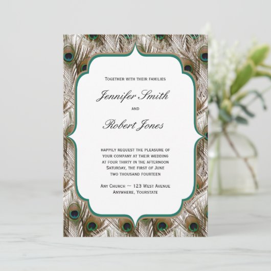 Peacock Feathers Uitnodiging tot het indienen van  (Staand voorkant)