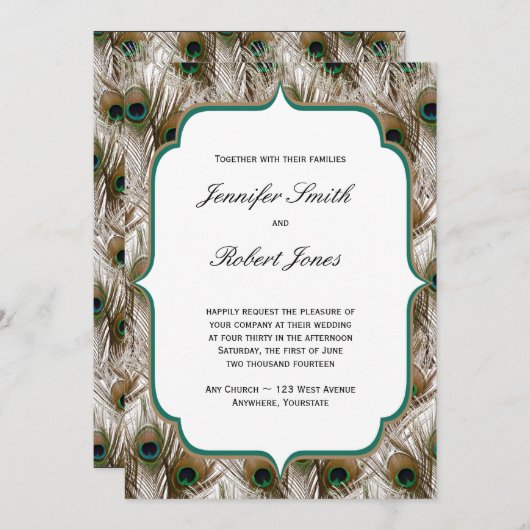 Peacock Feathers Uitnodiging tot het indienen van  (Voorkant / Achterkant)