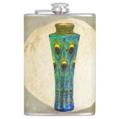 Peacock Feathers vaas meesterwerk uit 1900 Heupfles (Voorkant)