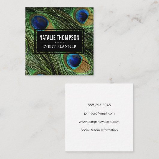 Peacock Feathers Vierkante Visitekaartje (Voorkant / Achterkant)