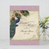 Peacock & Feathers Vrijgezellenfeest Nodig Lavende Kaart (Staand voorkant)