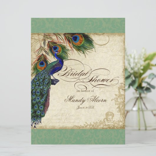 Peacock & Feathers Vrijgezellenfeest nodigt Groen  Kaart (Staand voorkant)