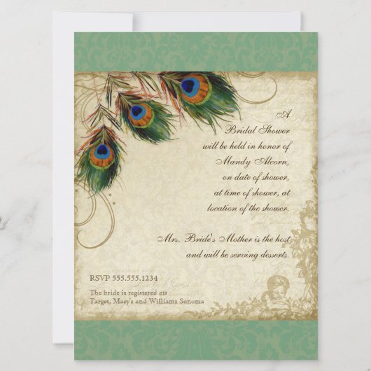 Peacock & Feathers Vrijgezellenfeest nodigt Groen  Kaart (Achterkant)