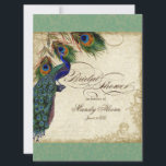 Peacock & Feathers Vrijgezellenfeest nodigt Groen  Kaart<br><div class="desc">PAPIERSELECTIE: Dit is te zien op basispapier, een andere geweldige keuze zou zijn "metallisch ijs", een schoon wit, gepeld grijs oppervlak. Het zou ook mooi zijn op "Champagne Metallic" linen, vilt of een van de andere keuzes. COLOR PALETTE: appelgroen, tan, rokerblauw, groen en roest. ONTWERP: Dit antiek , geïnspireerde bruiloft...</div>