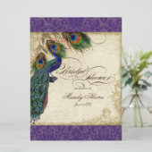 Peacock & Feathers Vrijgezellenfeest nodigt Paars  Kaart (Staand voorkant)