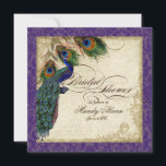 Peacock & Feathers Vrijgezellenfeest nodigt Paars  Kaart<br><div class="desc">PAPIERSELECTIE: Dit is te zien op basispapier, een andere geweldige keuze zou zijn "metallisch ijs", een schoon wit, gepeld grijs oppervlak. Het zou ook mooi zijn op "Champagne Metallic" linen, vilt of een van de andere keuzes. COLOR PALETTE: diep paars, tan, rokerblauw, groen en roest. ONTWERP: Dit antiek , geïnspireerde...</div>