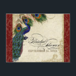 Peacock & Feathers Vrijgezellenfeest Rood Uitnodiging Briefkaart<br><div class="desc">PAPIEREN SELECTIE: Briefkaarten worden afgedrukt op een zeer mooie, zeer zware voorraad die glanzend is aan de voorzijde en matte afwerking aan de achterzijde. KLEURENPALET: diep bordeauxrood, bruin, crème koningsblauw, groen en roest. DESIGN: Dit antiek geïnspireerde bruiloft collectie heeft een compleet assortiment aan producten en kan in verschillende kleurstellingen worden...</div>