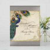 Peacock & Feathers Vrijgezellenfeest Silver Metall Kaart (Staand voorkant)