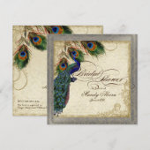 Peacock & Feathers Vrijgezellenfeest Silver Metall Kaart (Voorkant / Achterkant)
