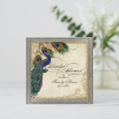 Peacock & Feathers Vrijgezellenfeest Silver Metall Kaart (Staand voorkant)