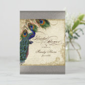Peacock & Feathers Vrijgezellenfeest Silver Metall Kaart (Staand voorkant)
