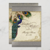 Peacock & Feathers Vrijgezellenfeest Silver Metall Kaart (Voorkant / Achterkant)