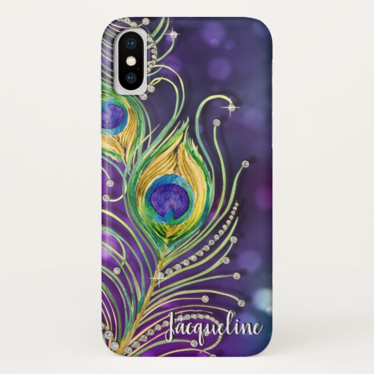 Peacock Feathers w Modern Bokeh Sparkle Jewels Case-Mate iPhone Case (Achterkant)