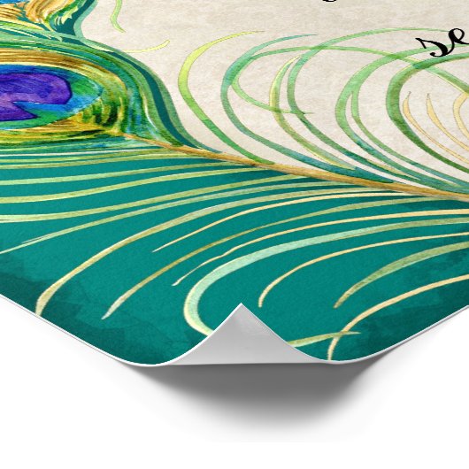 Peacock Feathers Weddenschap Fotografie Booth Sign Poster (Hoek)