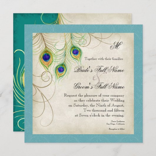 Peacock Feathers Weddenschap Kaart (Voorkant / Achterkant)