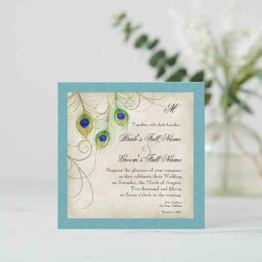 Peacock Feathers Weddenschap Kaart (Staand voorkant)