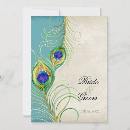 Peacock Feathers Weddenschap Kaart (Achterkant)