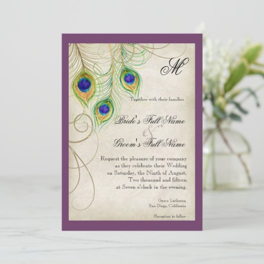Peacock Feathers Weddenschap Kaart (Staand voorkant)