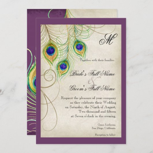 Peacock Feathers Weddenschap Kaart (Voorkant / Achterkant)