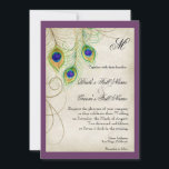 Peacock Feathers Weddenschap Kaart<br><div class="desc">Dit is een eigentijdse,  verfijnde uitnodiging. Met gestileerde,  handgekleurde Peacock veren,  op een handgeschilderde kant en perkament achtergrond met uw keuze van achtergrond rand kleur,  hier weergegeven in pauw paarse. U KUNT OOK GENIETEN VAN:</div>