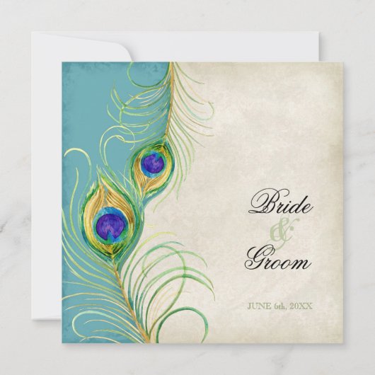 Peacock Feathers Weddenschap Kaart (Achterkant)