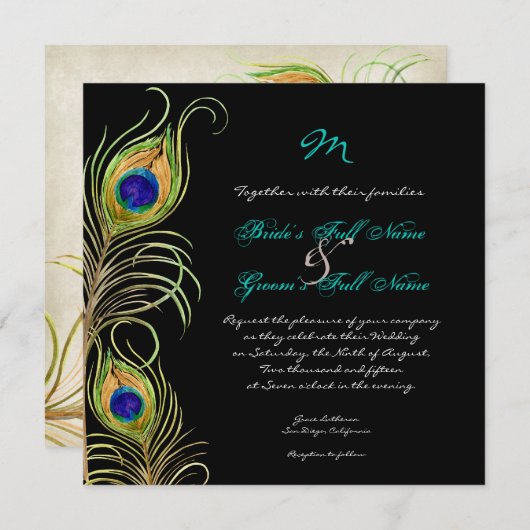 Peacock Feathers Weddenschap Kaart (Voorkant / Achterkant)