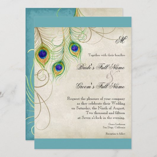 Peacock Feathers Weddenschap Kaart (Voorkant / Achterkant)