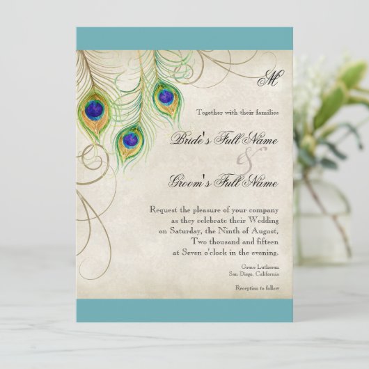 Peacock Feathers Weddenschap Kaart (Staand voorkant)