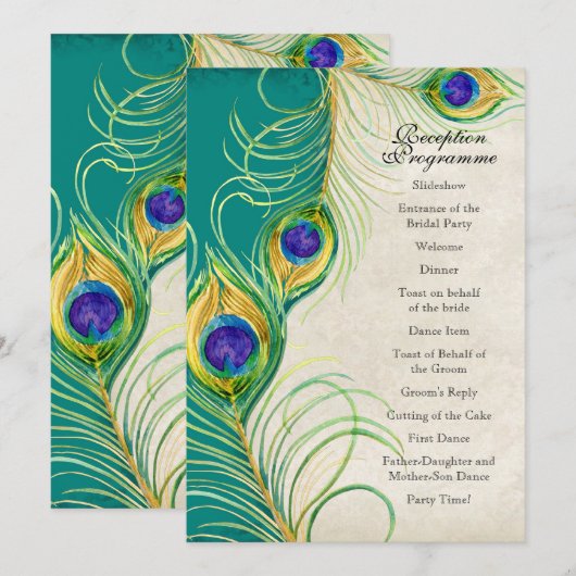 Peacock Feathers Weddenschap Kaart (Voorkant / Achterkant)