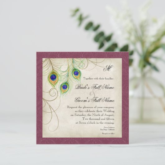 Peacock Feathers Weddenschap Kaart (Staand voorkant)