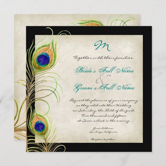 Peacock Feathers Weddenschap Kaart (Voorkant / Achterkant)