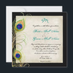 Peacock Feathers Weddenschap Kaart<br><div class="desc">Dit is een eigentijdse, verfijnde uitnodiging. Met gestileerde, handgekleurde Peacock veren met uw keuze van achtergrondkleur, hier in het zwart weergegeven. Ook verkrijgbaar in een aangepaste kleurversie waar u elke kleur kunt plaatsen waar de achtergrondkleur nu is. Selecteer tijdens het aanpassen "bewerken" en selecteer achtergrond in het dropdown menu. U...</div>