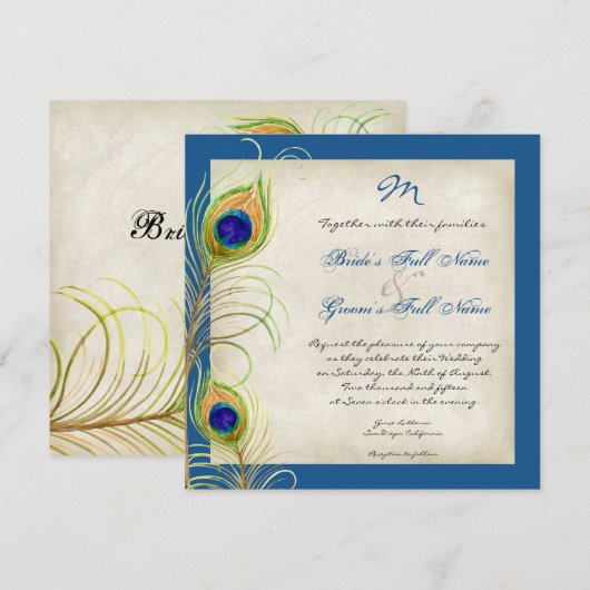 Peacock Feathers Weddenschap Kaart (Voorkant / Achterkant)