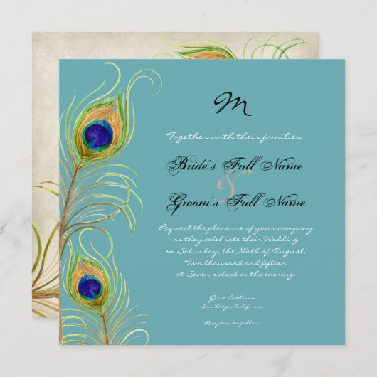 Peacock Feathers Weddenschap Kaart (Voorkant / Achterkant)