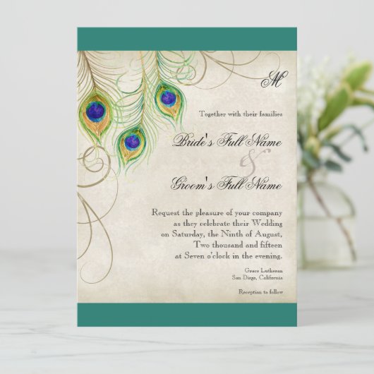 Peacock Feathers Weddenschap Kaart (Staand voorkant)