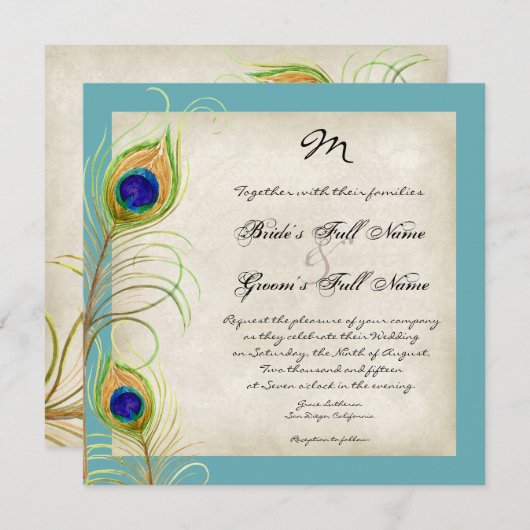 Peacock Feathers Weddenschap Kaart (Voorkant / Achterkant)