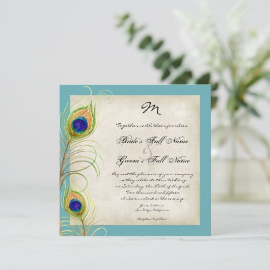Peacock Feathers Weddenschap Kaart (Staand voorkant)