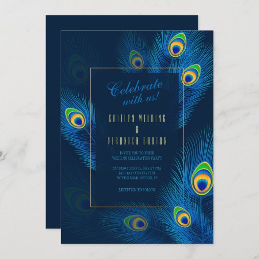 Peacock Feathers Weddenschap Kaart (Voorkant / Achterkant)