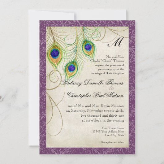 Peacock Feathers Weddenschap Kaart (Voorkant)