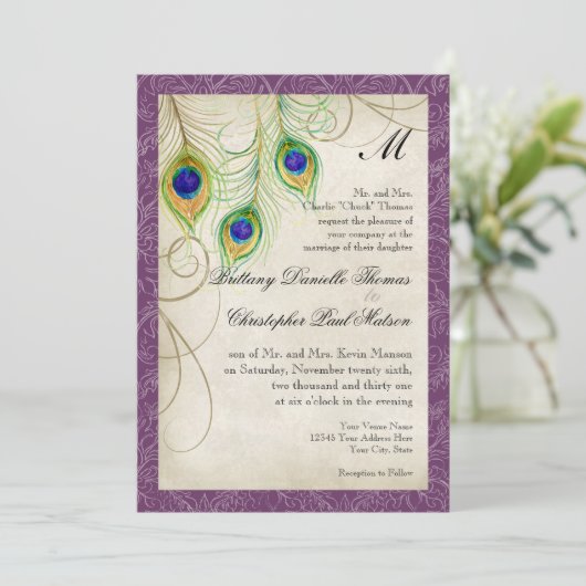 Peacock Feathers Weddenschap Kaart (Staand voorkant)