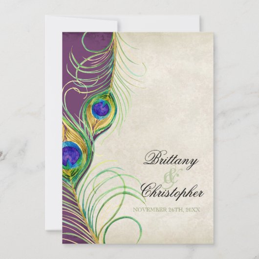 Peacock Feathers Weddenschap Kaart (Achterkant)