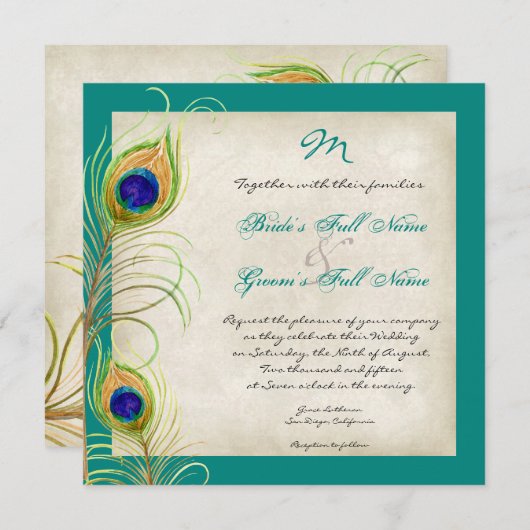 Peacock Feathers Weddenschap Kaart (Voorkant / Achterkant)