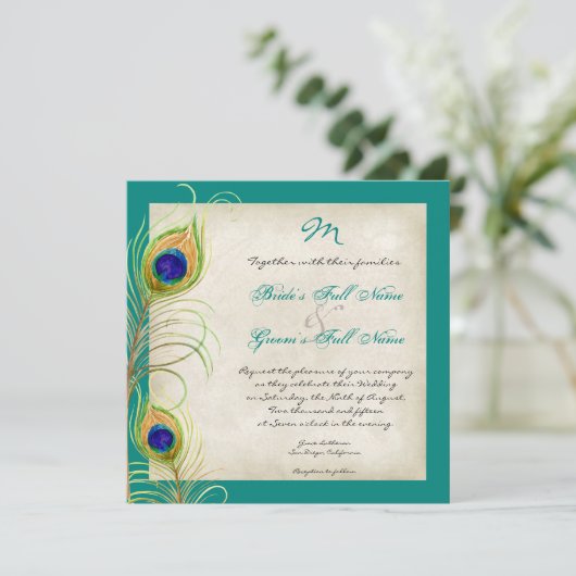 Peacock Feathers Weddenschap Kaart (Staand voorkant)