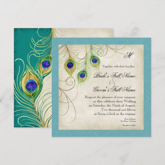 Peacock Feathers Weddenschap Kaart (Voorkant / Achterkant)
