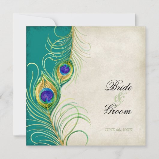 Peacock Feathers Weddenschap Kaart (Achterkant)