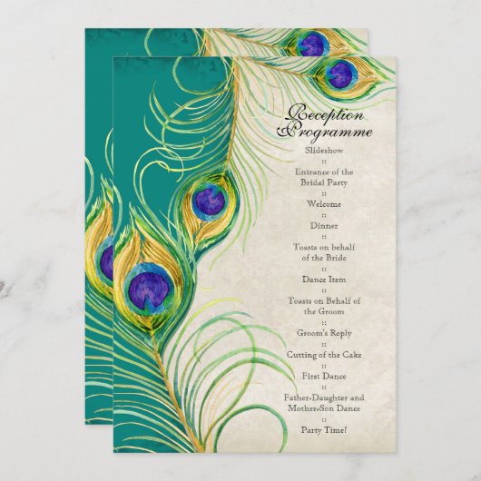 Peacock Feathers Weddenschap Kaart (Voorkant / Achterkant)