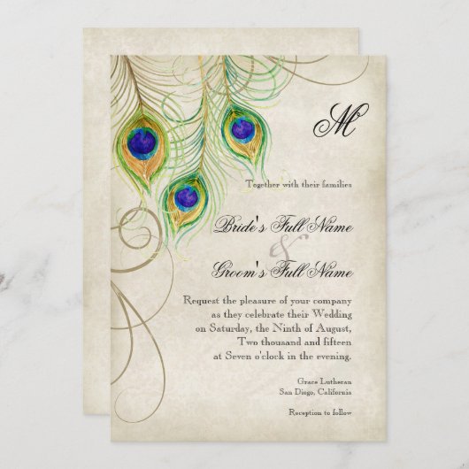 Peacock Feathers Weddenschap Kaart (Voorkant / Achterkant)